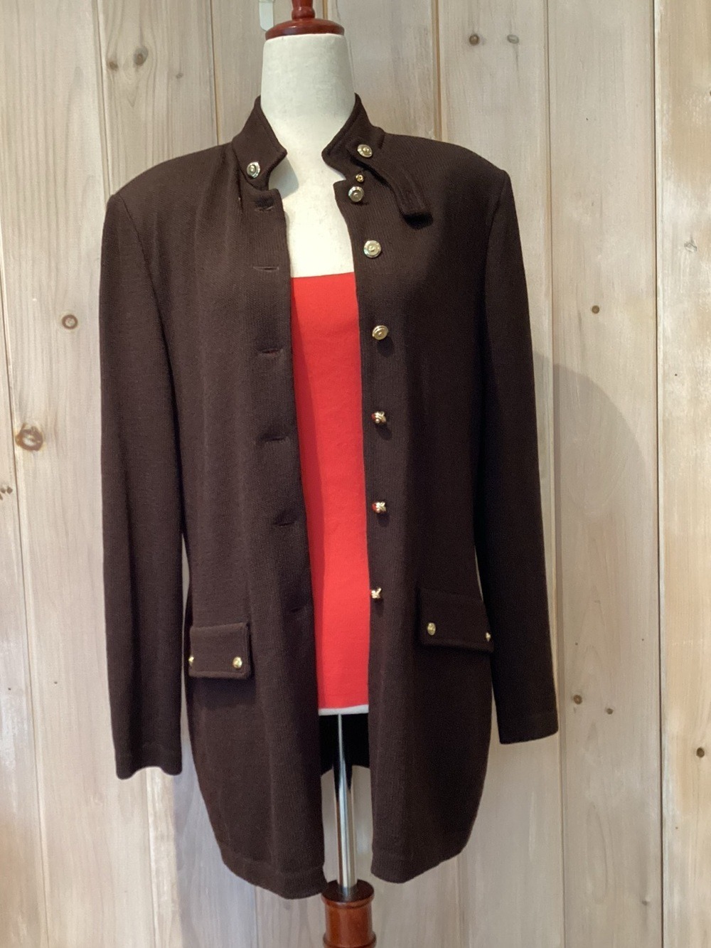 St John Santana Knit Cardigan Blazer Size 8 Chocolate Brown